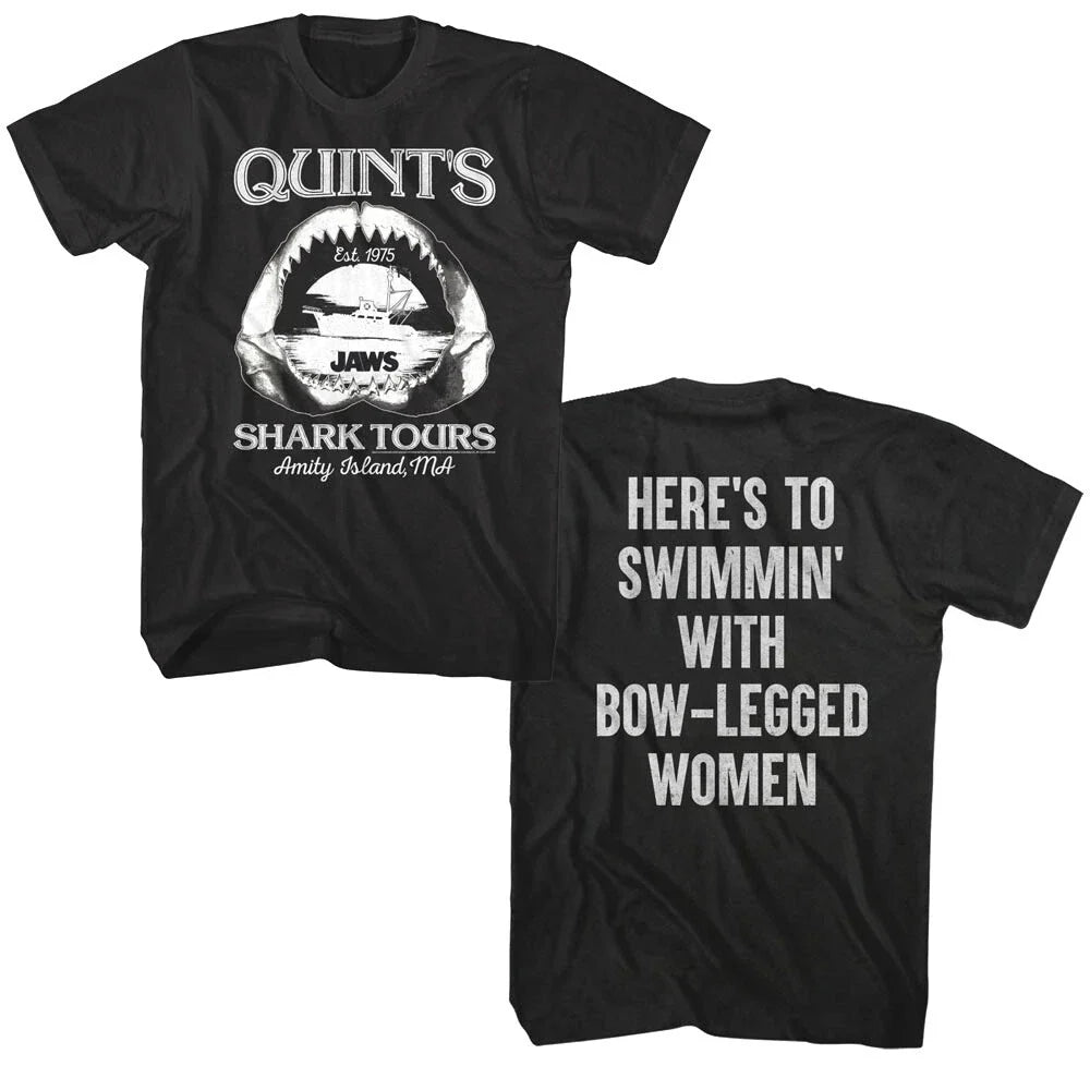 Jaws Quint's Shark Tours Quote Men's T Shirt Swimmin with Bow-Legged Women Amity Unisex T-shirt, Sweatshirt, Hoodie, Long Sleeve Tee - T-Shirt, Sweatshirt, Hoodie
