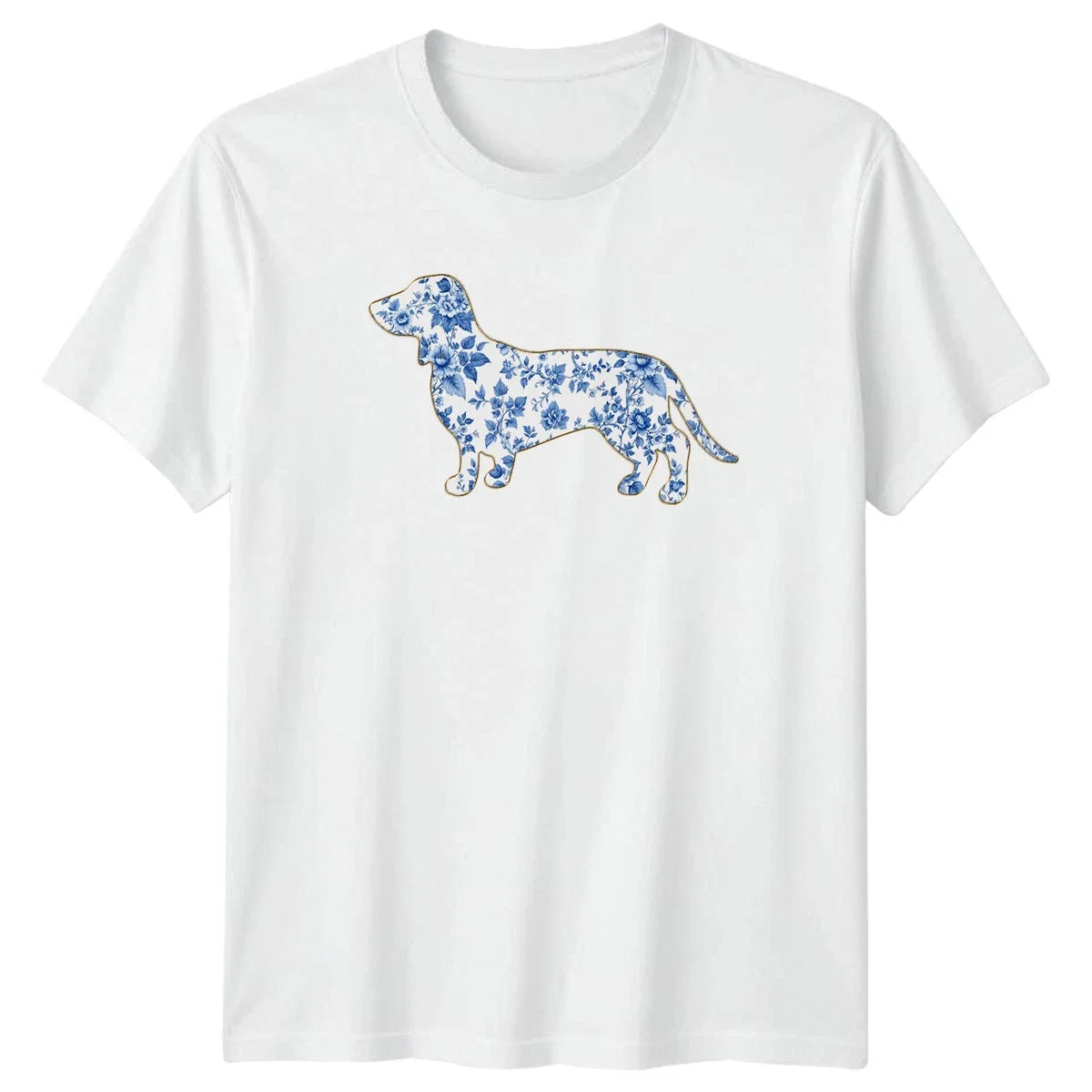Blue Floral French Toile Womens T-Shirt Dachshund Dogs Gift For Her Unisex T-shirt, Sweatshirt, Hoodie, Long Sleeve Tee - T-Shirt, Sweatshirt, Hoodie