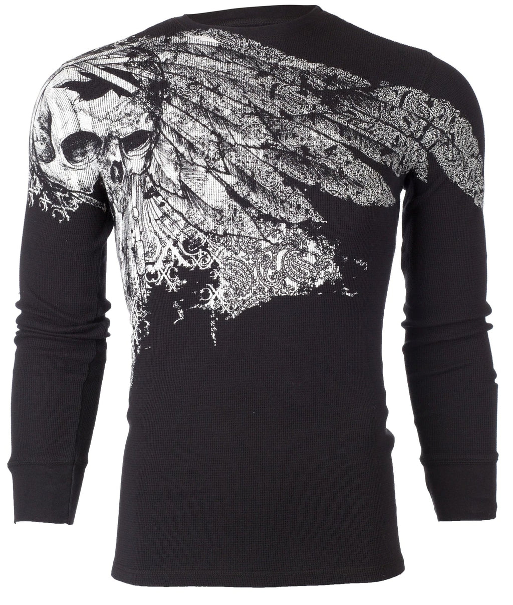 Xtreme Couture by Affliction Men's Thermal Shirt ANTIQUATED Skull Biker Black Unisex T-shirt, Sweatshirt, Hoodie, Long Sleeve Tee - T-Shirt, Sweatshirt, Hoodie