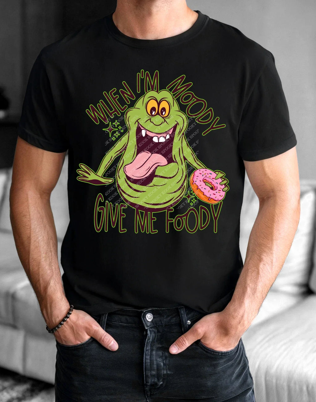 Give Me Foody When Moody Tshirt - Sizes S-5XL -Ghostbusters Slimer Mens Cotton Unisex T-shirt, Sweatshirt, Hoodie, Long Sleeve Tee - T-Shirt, Sweatshirt, Hoodie