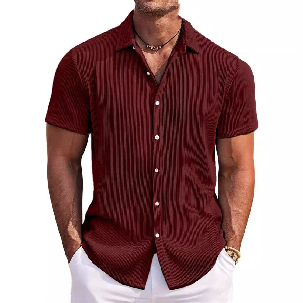 Men's Stripes Shirt Casual Slim Shirts Short Sleeve Button Down Tops Blouse Unisex T-shirt, Sweatshirt, Hoodie, Long Sleeve Tee - T-Shirt, Sweatshirt, Hoodie