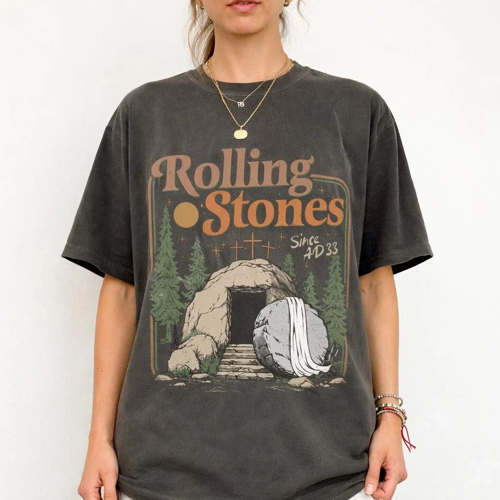 Rolling Christian T-Shirt Trendy Stones Easter Clothing Jesus Unisex T-shirt, Sweatshirt, Hoodie, Long Sleeve Tee - T-Shirt, Sweatshirt, Hoodie