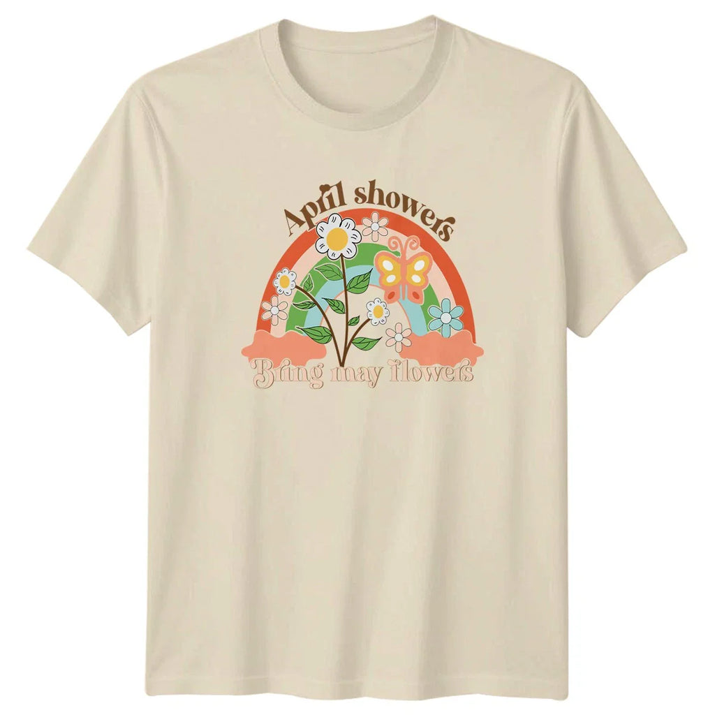 April Showers Bring May Flowers T-Shirt Groovy Floral Spring Unisex T-shirt, Sweatshirt, Hoodie, Long Sleeve Tee - T-Shirt, Sweatshirt, Hoodie