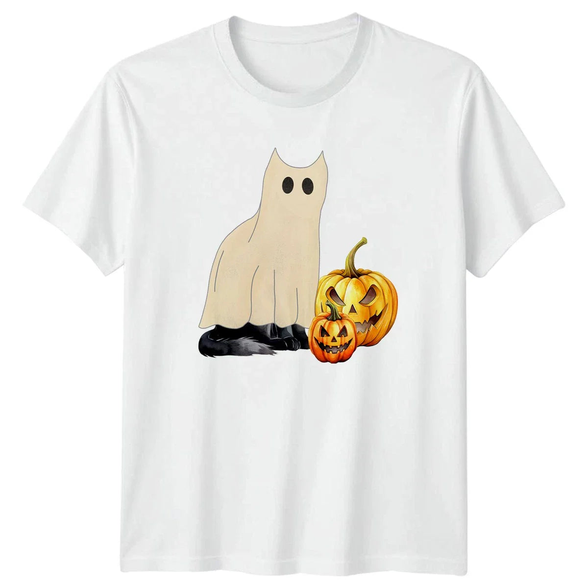 Cute Ghost Cat And Spooky T-Shirt Ghost Cat Jack O Lantern Halloween Gift Unisex T-shirt, Sweatshirt, Hoodie, Long Sleeve Tee - T-Shirt, Sweatshirt, Hoodie