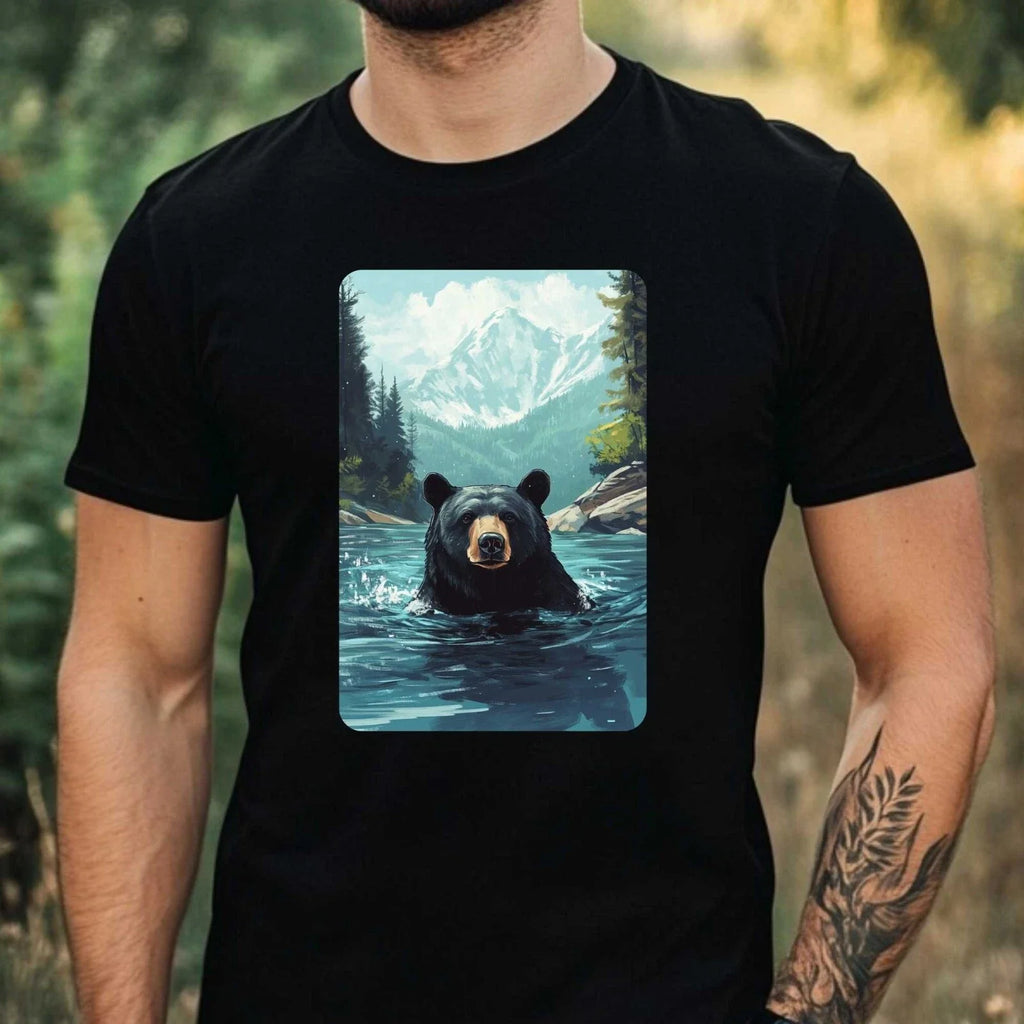 Mens Black Bear Swimming in Ocean Motif Cotton T-Shirt Size XS to 5XL Unisex T-shirt, Sweatshirt, Hoodie, Long Sleeve Tee - T-Shirt, Sweatshirt, Hoodie