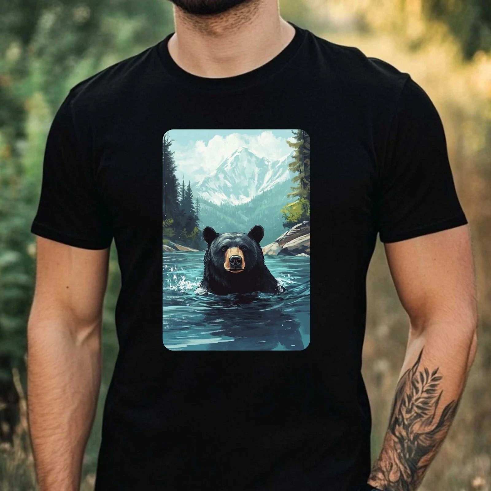 Mens Black Bear Swimming in Ocean Motif Cotton T-Shirt Size XS to 5XL Unisex T-shirt, Sweatshirt, Hoodie, Long Sleeve Tee - T-Shirt, Sweatshirt, Hoodie