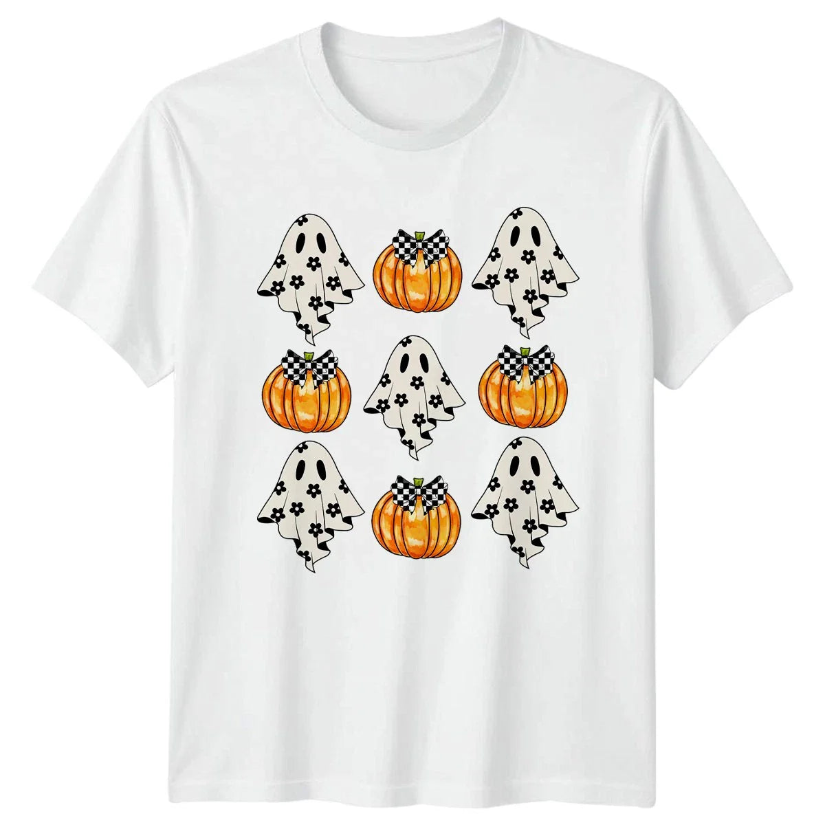 Aesthetic Ghost And Pumpkin Checkerboard Womens T-Shirt Cute Spooky Unisex T-shirt, Sweatshirt, Hoodie, Long Sleeve Tee - T-Shirt, Sweatshirt, Hoodie