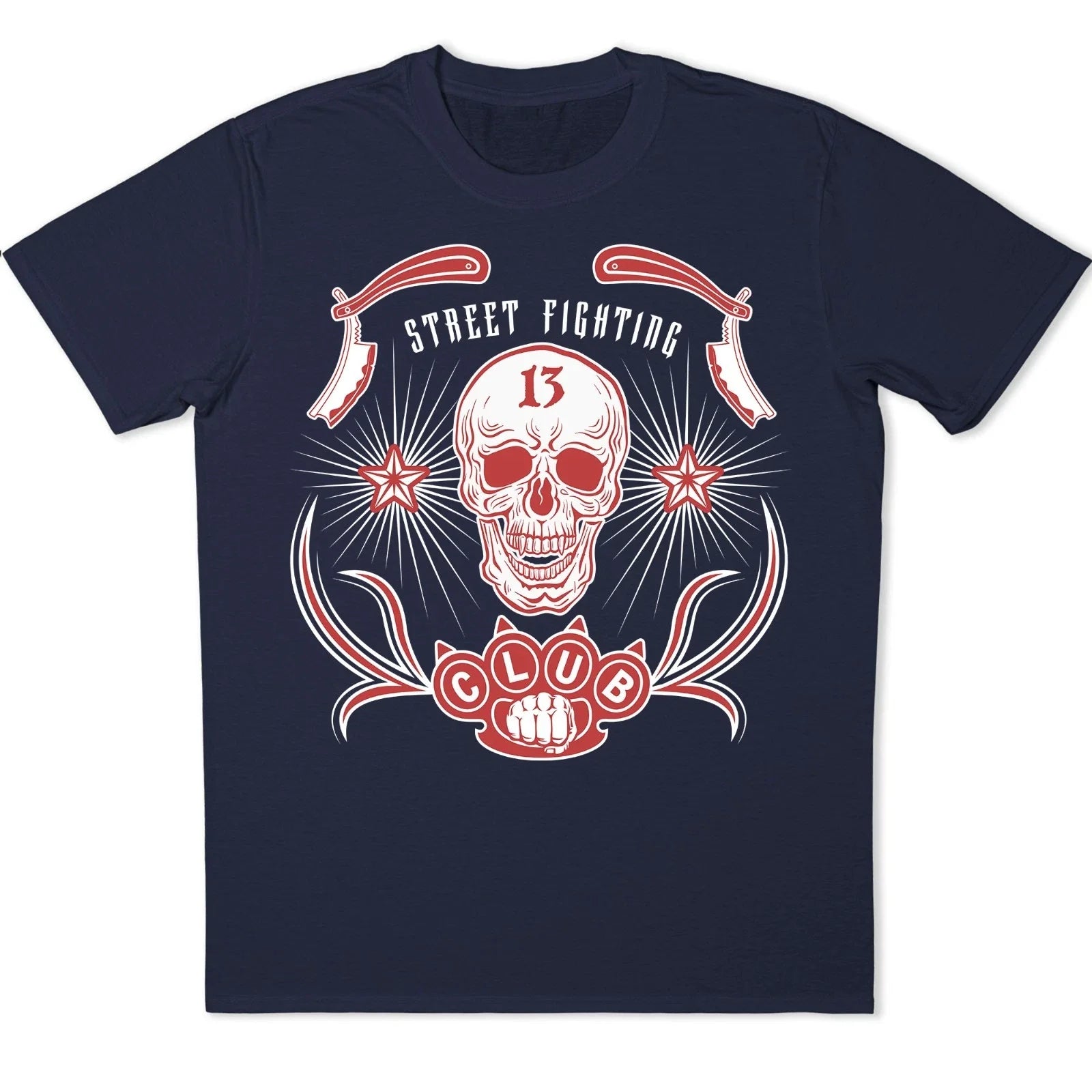 Skull T-Shirt Street Fighting Club 13 Gothic Tattoo Style Vintage Graphic Tee Unisex T-shirt, Sweatshirt, Hoodie, Long Sleeve Tee - T-Shirt, Sweatshirt, Hoodie