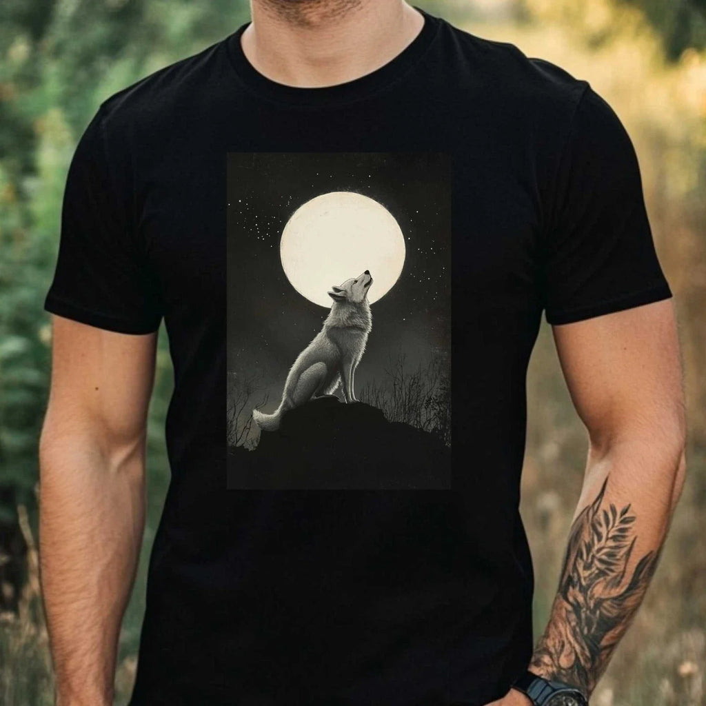 Mens Wolf in the Moonlight Motif Cotton T-Shirt Size XS to 5XL Unisex T-shirt, Sweatshirt, Hoodie, Long Sleeve Tee - T-Shirt, Sweatshirt, Hoodie