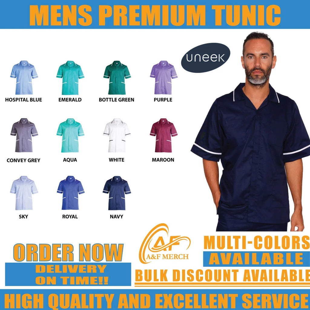 Mens Premium Tunic Uneek Healthcare Hospital Nurse Salon Spa Barbers Plain UC924 Unisex T-shirt, Sweatshirt, Hoodie, Long Sleeve Tee - T-Shirt, Sweatshirt, Hoodie