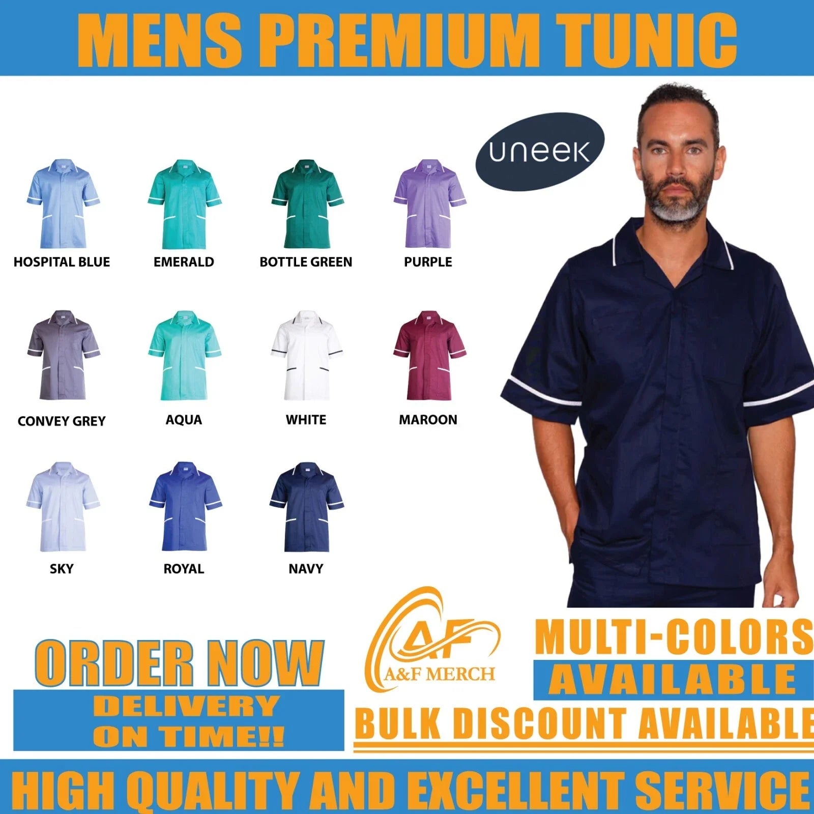 Mens Premium Tunic Uneek Healthcare Hospital Nurse Salon Spa Barbers Plain UC924 Unisex T-shirt, Sweatshirt, Hoodie, Long Sleeve Tee - T-Shirt, Sweatshirt, Hoodie