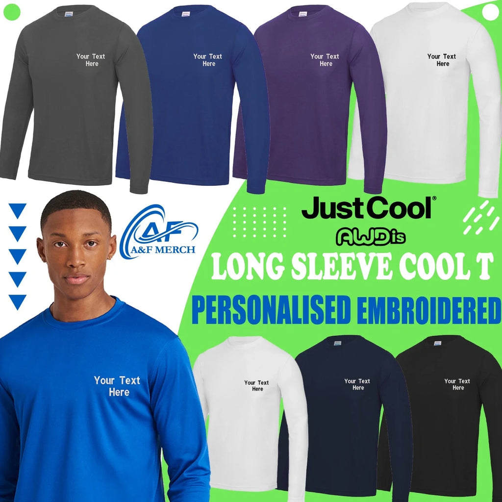 Awdis Gildan Custom Embroidered Just Cool Long Sleeve T-Shirt Unisex T-shirt, Sweatshirt, Hoodie, Long Sleeve Tee - T-Shirt, Sweatshirt, Hoodie