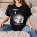 Alien Cat UFO Vintage Aesthetic Black T shirt Unisex T-shirt, Sweatshirt, Hoodie, Long Sleeve Tee - T-Shirt, Sweatshirt, Hoodie