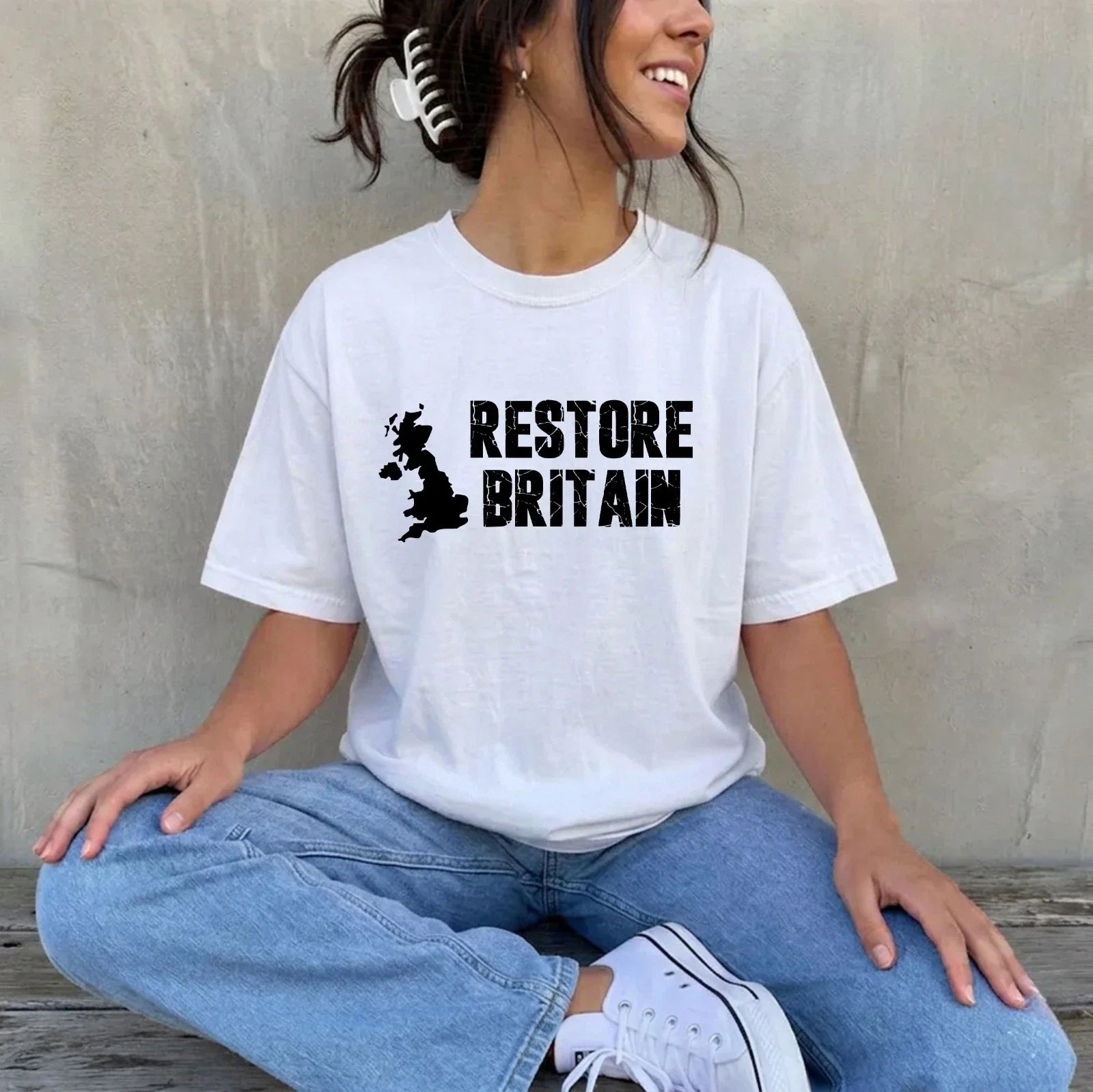 Restore Britain T-Shirt Patriotic Vintage UK Map British Statement Gift Party Unisex T-shirt, Sweatshirt, Hoodie, Long Sleeve Tee - T-Shirt, Sweatshirt, Hoodie