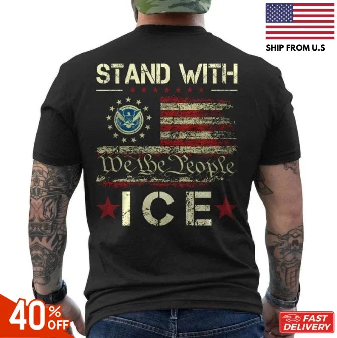 new- ICE Immigration Officers American Flag I Support Trump Stand With ICE shirt Unisex T-shirt, Sweatshirt, Hoodie, Long Sleeve Tee - T-Shirt, Sweatshirt, Hoodie