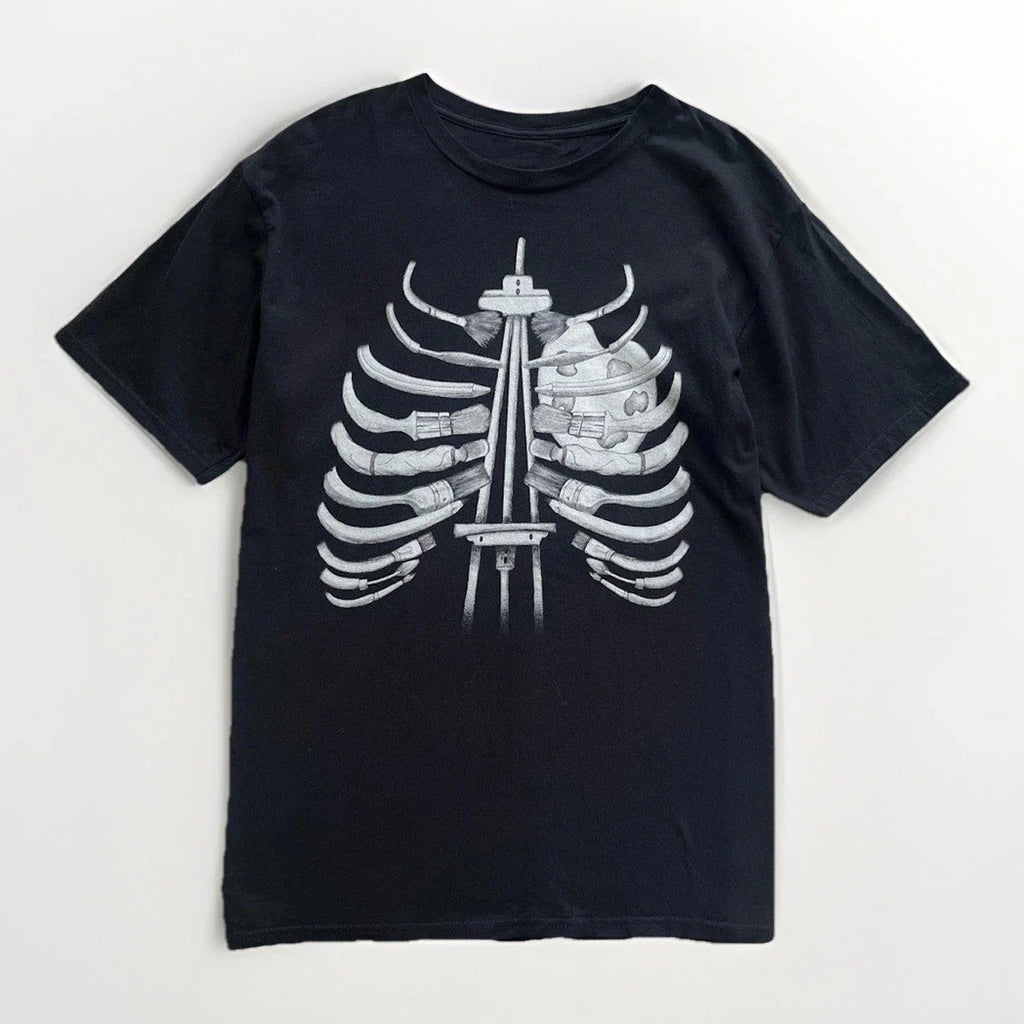 Black T-Shirt artsy grunge chunky with Skeleton Graphic M unisex Unisex T-shirt, Sweatshirt, Hoodie, Long Sleeve Tee - T-Shirt, Sweatshirt, Hoodie
