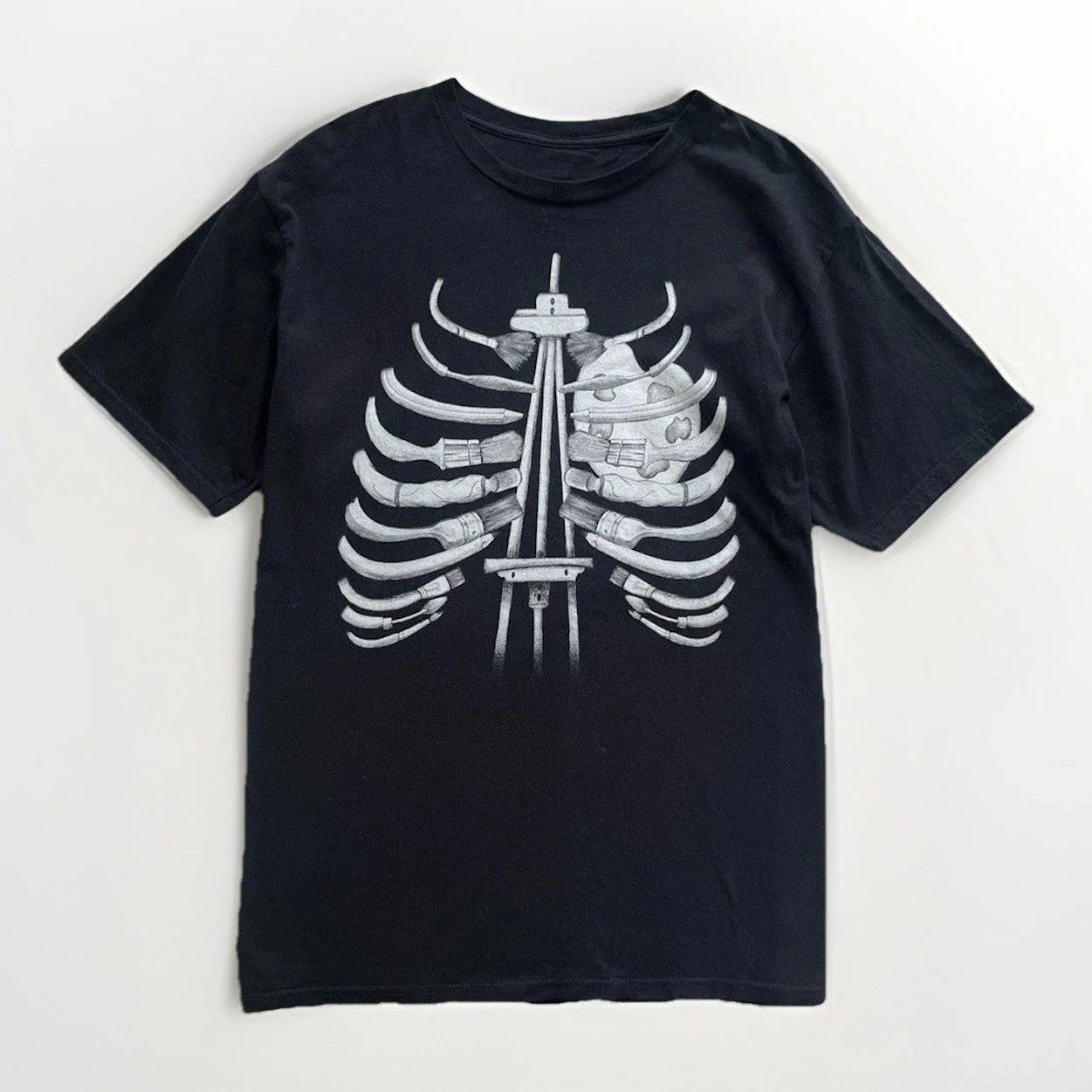 Black T-Shirt artsy grunge chunky with Skeleton Graphic M unisex Unisex T-shirt, Sweatshirt, Hoodie, Long Sleeve Tee - T-Shirt, Sweatshirt, Hoodie