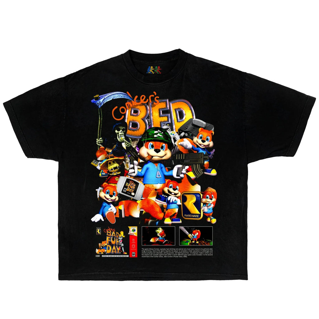 Conkers Bad Fur Day Vintage Graphic T-Shirt Black  N64 Retro Gaming Unisex T-shirt, Sweatshirt, Hoodie, Long Sleeve Tee - T-Shirt, Sweatshirt, Hoodie
