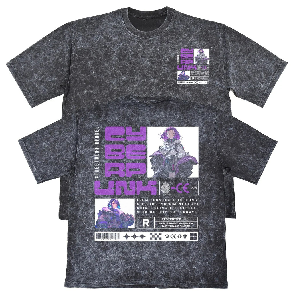 Cyberpunk Streetwear Unisex Mens Carbon Grey 240gsm French Terry Acid Wash T-... Unisex T-shirt, Sweatshirt, Hoodie, Long Sleeve Tee - T-Shirt, Sweatshirt, Hoodie