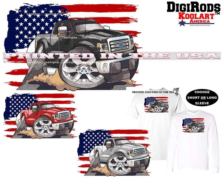 Ford F150 F 150 American Truck USA Flag DigiRods / Koolart Cartoon Car T Shirt Unisex T-shirt, Sweatshirt, Hoodie, Long Sleeve Tee - T-Shirt, Sweatshirt, Hoodie