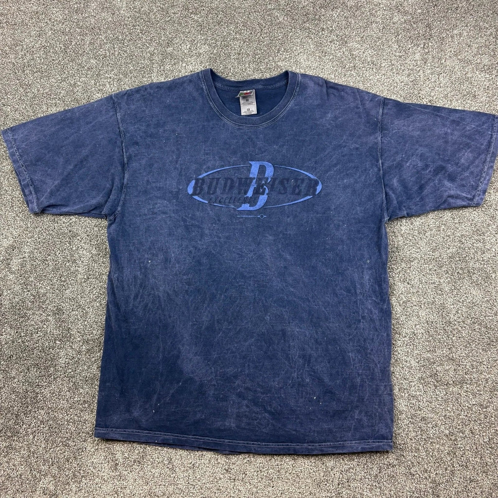 Vintage Budweiser Beer Shirt Mens XL Navy Blue Acid Wash Alcohol Drinking Bud Unisex T-shirt, Sweatshirt, Hoodie, Long Sleeve Tee - T-Shirt, Sweatshirt, Hoodie