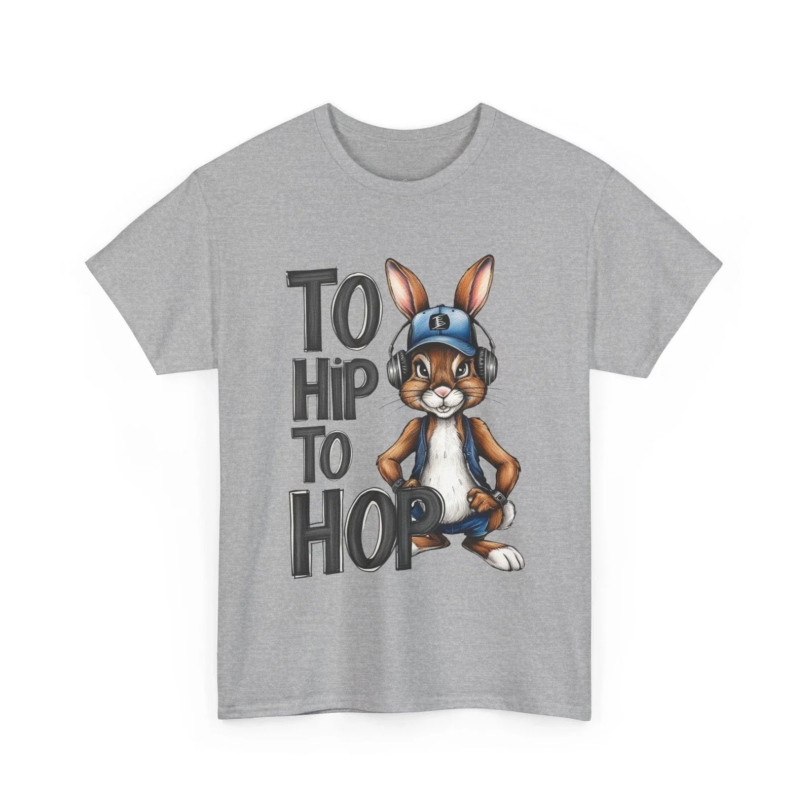 Too Hip to Hop Unisex Tee, Bunny with Cap Headphones Shirt, Cool Easter Top Unisex T-shirt, Sweatshirt, Hoodie, Long Sleeve Tee - T-Shirt, Sweatshirt, Hoodie