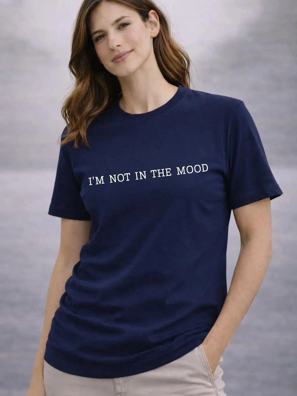 Not in The Mood Navy Women's T-Shirt  Funny Sarcastic Minimalist Graphic Tee Unisex T-shirt, Sweatshirt, Hoodie, Long Sleeve Tee - T-Shirt, Sweatshirt, Hoodie