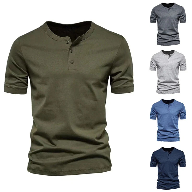Men Casual Cotton Shirt Short Sleeve Pullover Button Henley Collar T-shirt Tee  Unisex T-shirt, Sweatshirt, Hoodie, Long Sleeve Tee - T-Shirt, Sweatshirt, Hoodie