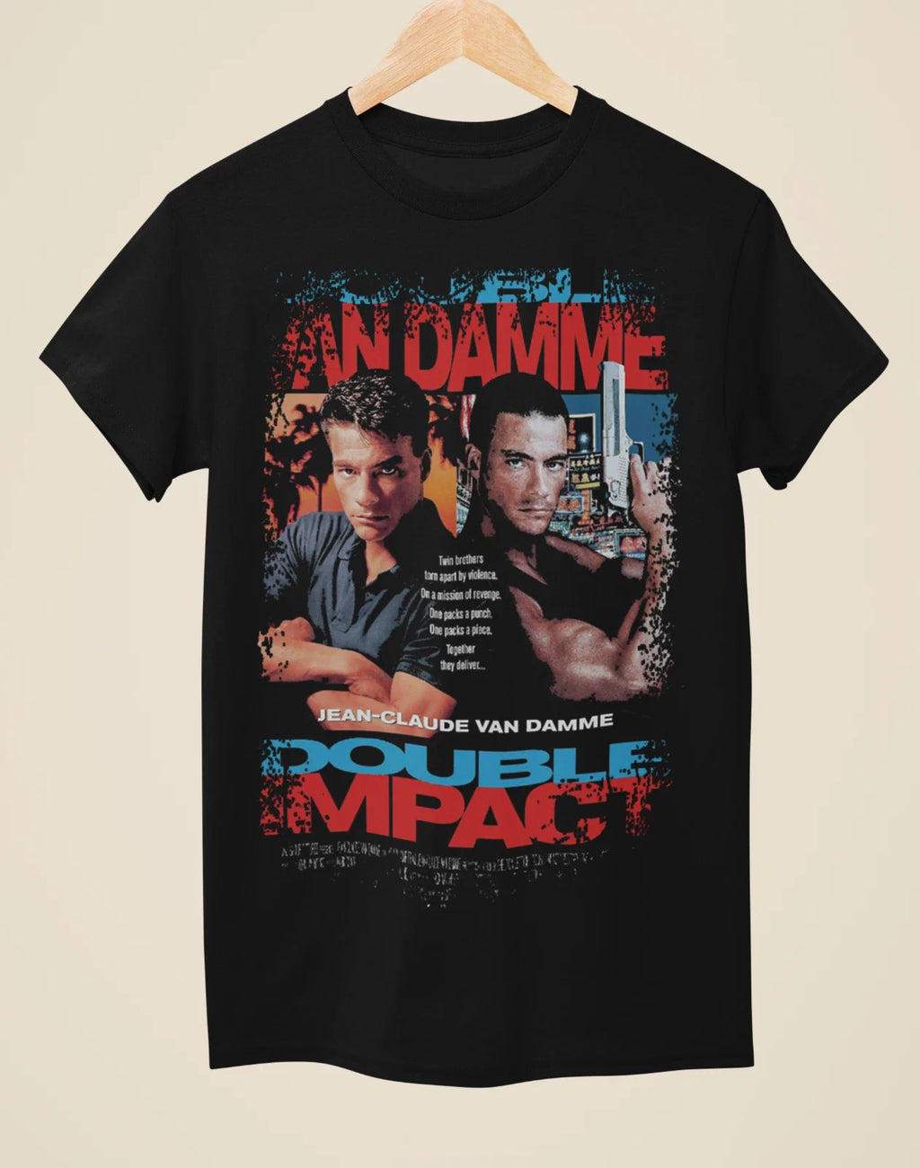 Double Impact - Movie Poster Inspired Unisex Black T-Shirt Unisex T-shirt, Sweatshirt, Hoodie, Long Sleeve Tee - T-Shirt, Sweatshirt, Hoodie