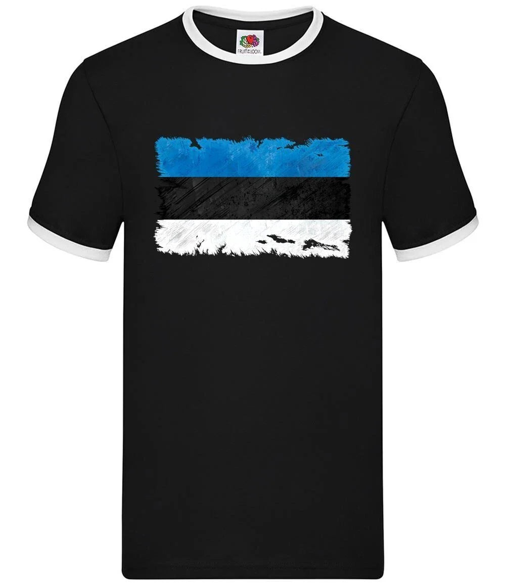 Estonia Grunge Flag - Men Contrast - Tallinn Europe Estonian Country Travel Unisex T-shirt, Sweatshirt, Hoodie, Long Sleeve Tee - T-Shirt, Sweatshirt, Hoodie