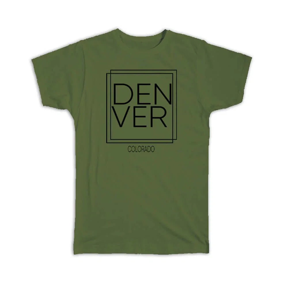 Gift T-Shirt : Denver Colorado Square Modern Minimalist Font Unisex T-shirt, Sweatshirt, Hoodie, Long Sleeve Tee - T-Shirt, Sweatshirt, Hoodie