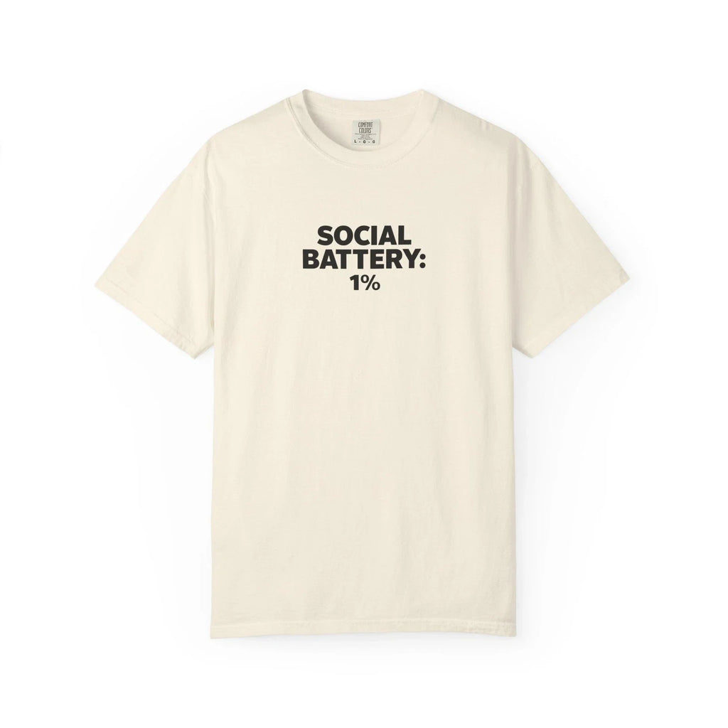 Social Battery 1% T-Shirt | Funny Introvert Tee, Relaxed T-Shirt, 100% Cotton Unisex T-shirt, Sweatshirt, Hoodie, Long Sleeve Tee - T-Shirt, Sweatshirt, Hoodie