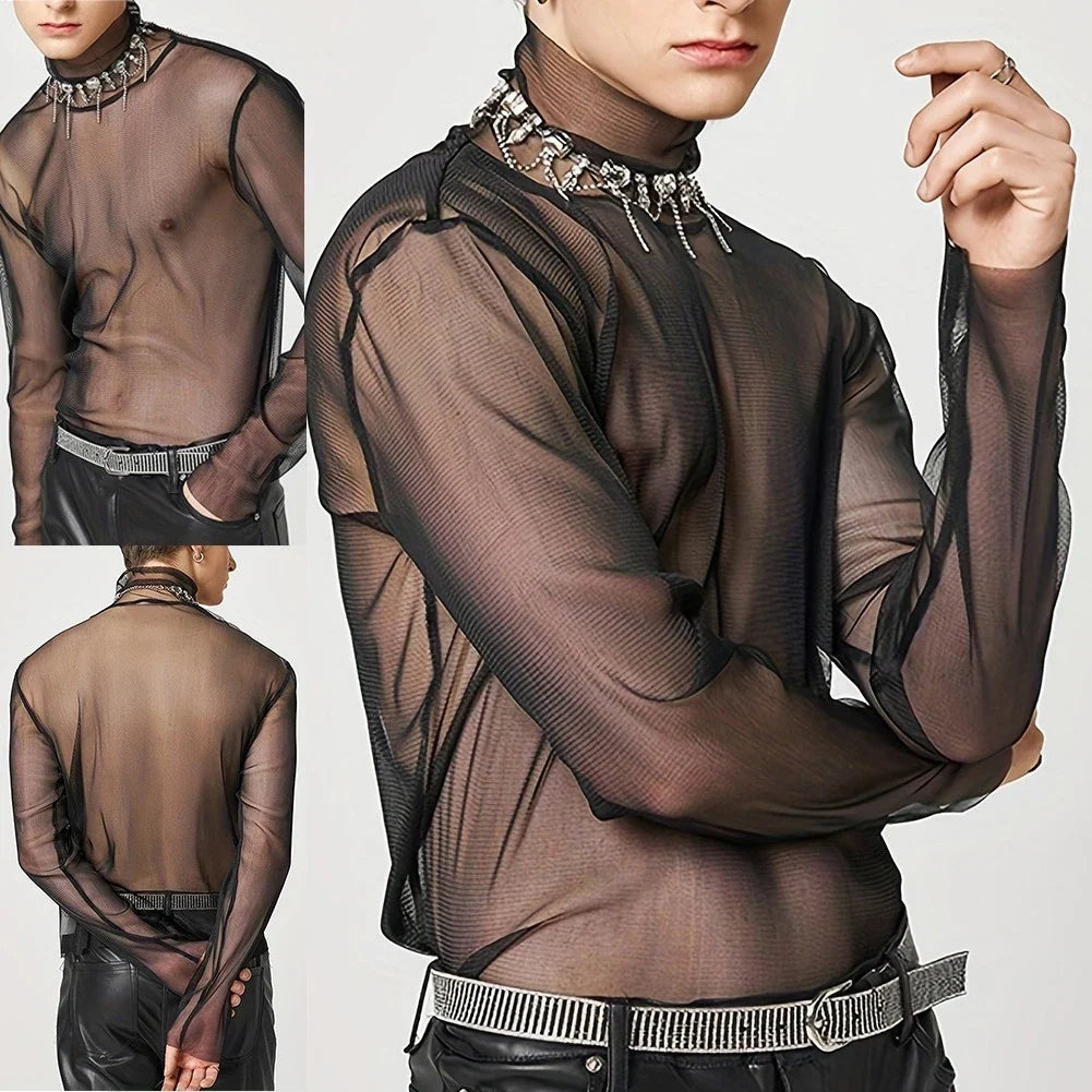 Sleek and Trendy Transparent Turtleneck Top for Men Fashionable Design Unisex T-shirt, Sweatshirt, Hoodie, Long Sleeve Tee - T-Shirt, Sweatshirt, Hoodie