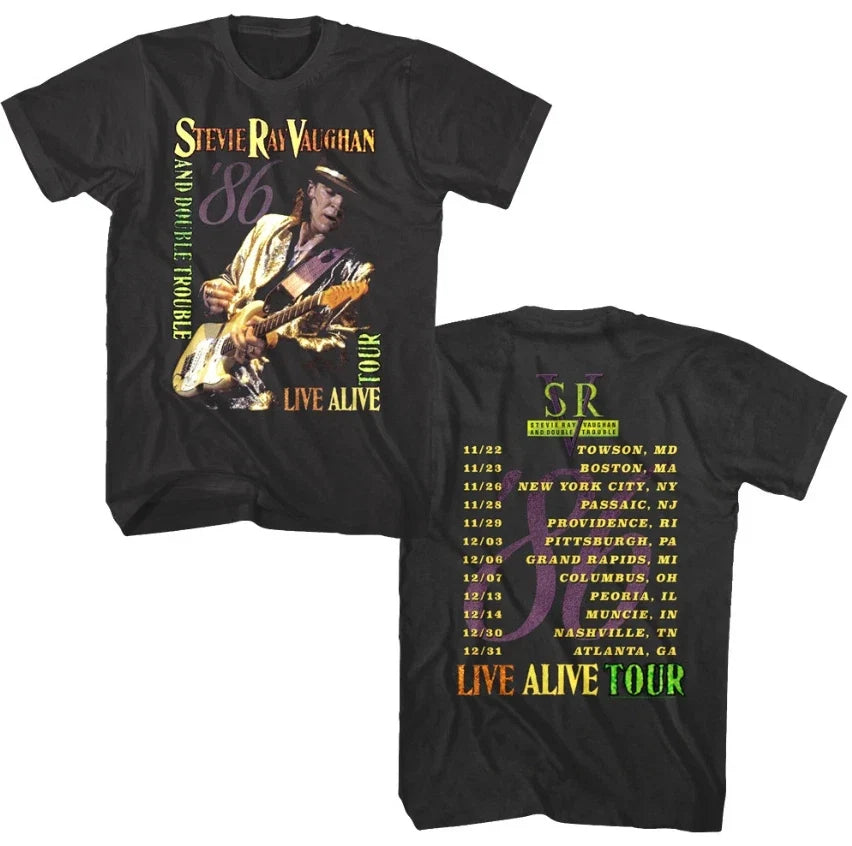 Stevie Ray Vaughan & Double Trouble LIVE ALIVE Tour 1986 Men's T Shirt Rock Band Unisex T-shirt, Sweatshirt, Hoodie, Long Sleeve Tee - T-Shirt, Sweatshirt, Hoodie