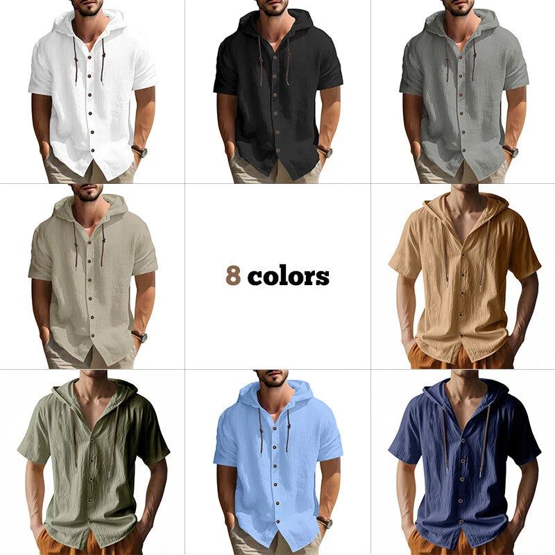 Mens Casual Short Sleeved Hooded Shirt Trendy And Versatile Loose T-Shirt Button Unisex T-shirt, Sweatshirt, Hoodie, Long Sleeve Tee - T-Shirt, Sweatshirt, Hoodie