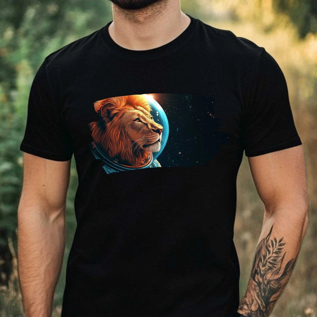 Mens Lion as Astronaut Print Cotton T-Shirt Size XS to 5XL Unisex T-shirt, Sweatshirt, Hoodie, Long Sleeve Tee - T-Shirt, Sweatshirt, Hoodie