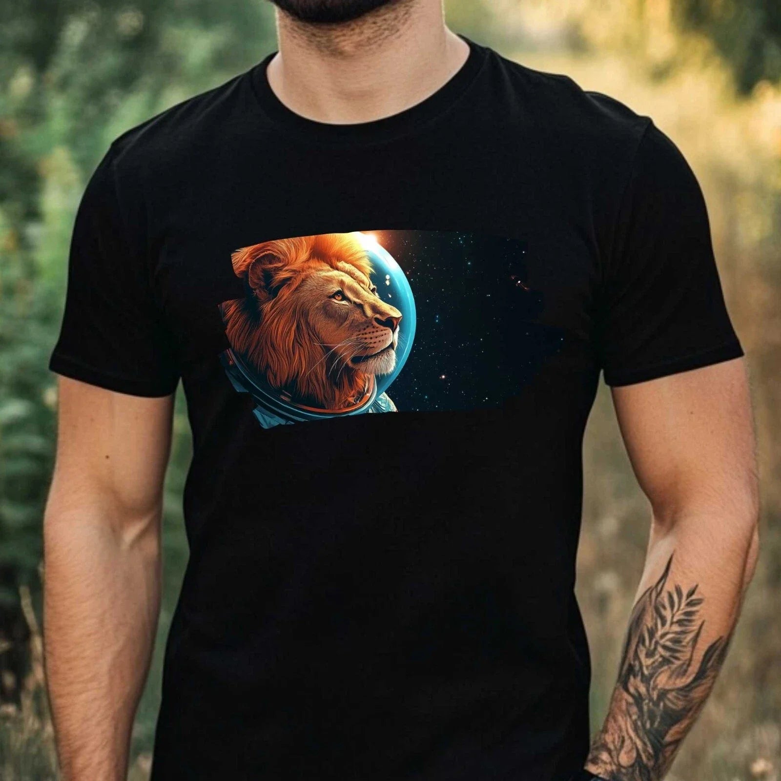 Mens Lion as Astronaut Print Cotton T-Shirt Size XS to 5XL Unisex T-shirt, Sweatshirt, Hoodie, Long Sleeve Tee - T-Shirt, Sweatshirt, Hoodie