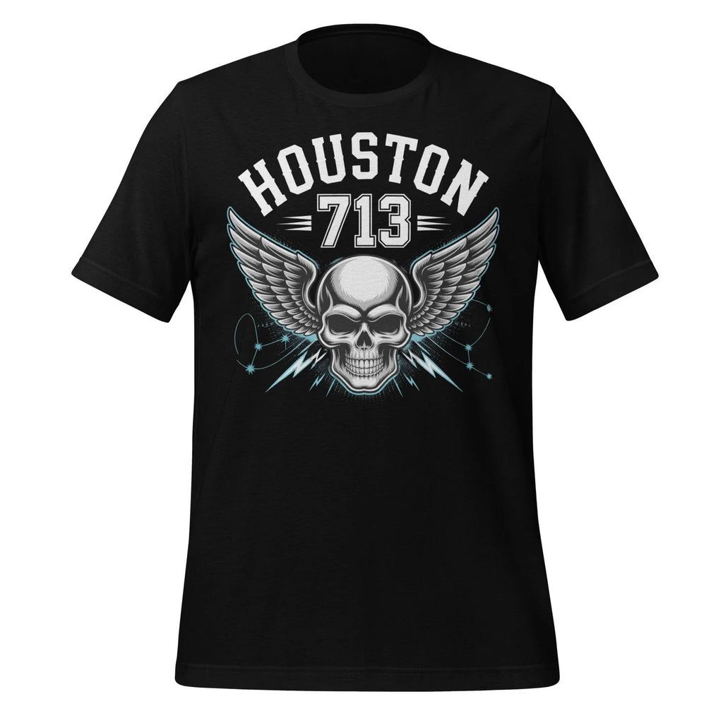 Houston 713 Skull Wings Graphic T-Shirt Urban Street Style Unisex Biker Tee Unisex T-shirt, Sweatshirt, Hoodie, Long Sleeve Tee - T-Shirt, Sweatshirt, Hoodie