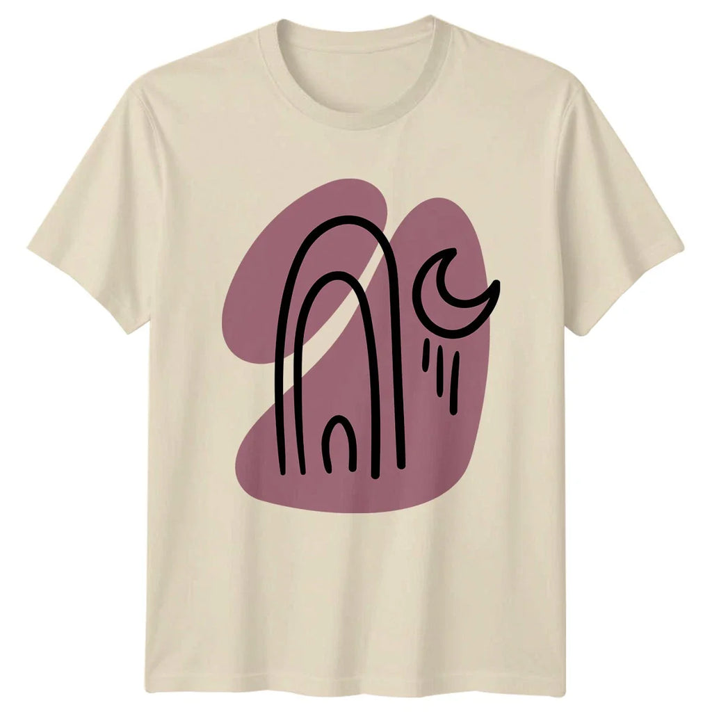 Boho Abstract Rainbow Moon Art T-Shirt Boho Minimalist Aesthetic Abstract Art Unisex T-shirt, Sweatshirt, Hoodie, Long Sleeve Tee - T-Shirt, Sweatshirt, Hoodie