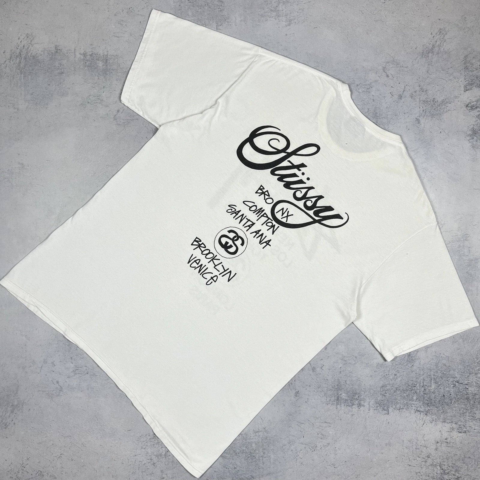 Stussy World Tour Graffiti Big Logo Short Sleeve T Shirt 2000s White Size XL Y2K Unisex T-shirt, Sweatshirt, Hoodie, Long Sleeve Tee - T-Shirt, Sweatshirt, Hoodie