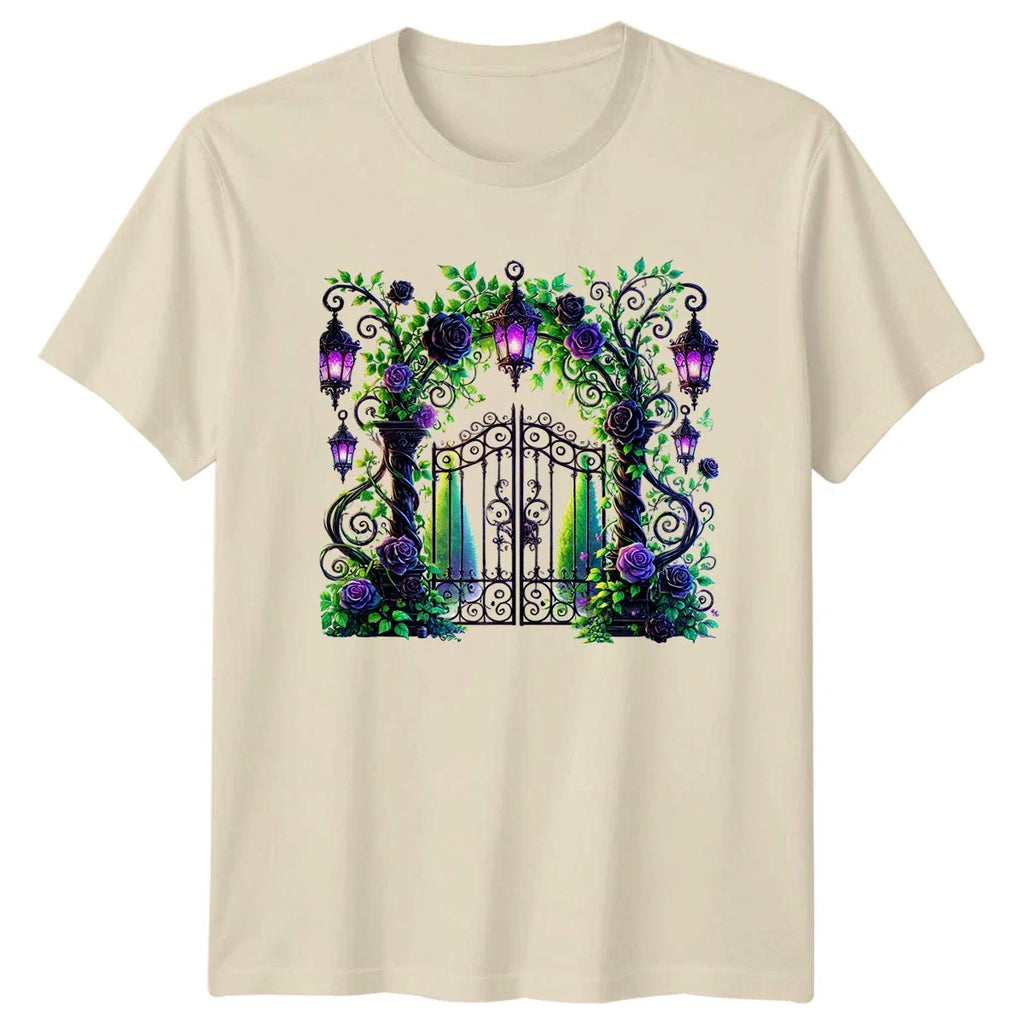 Enchanted Garden Gate Dark Roses T-Shirt Mystical Floral Garden Fantasy Unisex T-shirt, Sweatshirt, Hoodie, Long Sleeve Tee - T-Shirt, Sweatshirt, Hoodie