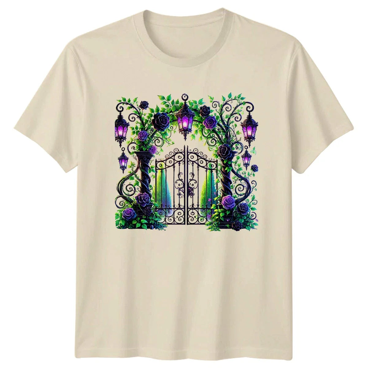 Enchanted Garden Gate Dark Roses T-Shirt Mystical Floral Garden Fantasy Unisex T-shirt, Sweatshirt, Hoodie, Long Sleeve Tee - T-Shirt, Sweatshirt, Hoodie