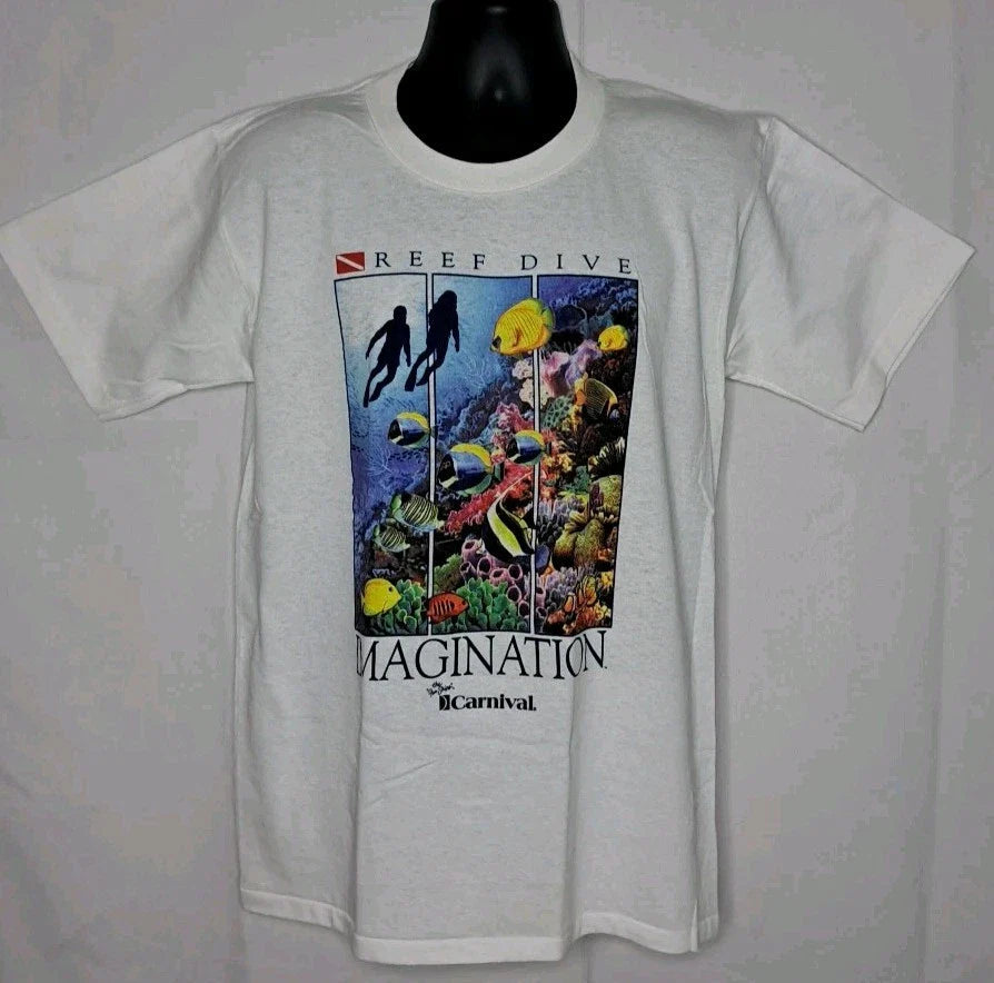 Vintage Carnival Imagination The Fun Ships Reef Dive White T-Shirt Size M (40) Unisex T-shirt, Sweatshirt, Hoodie, Long Sleeve Tee - T-Shirt, Sweatshirt, Hoodie