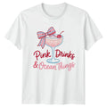 Pink Drinks And Ocean Things Womens T-Shirt Coquette Aesthetic Summer Gift Unisex T-shirt, Sweatshirt, Hoodie, Long Sleeve Tee - T-Shirt, Sweatshirt, Hoodie