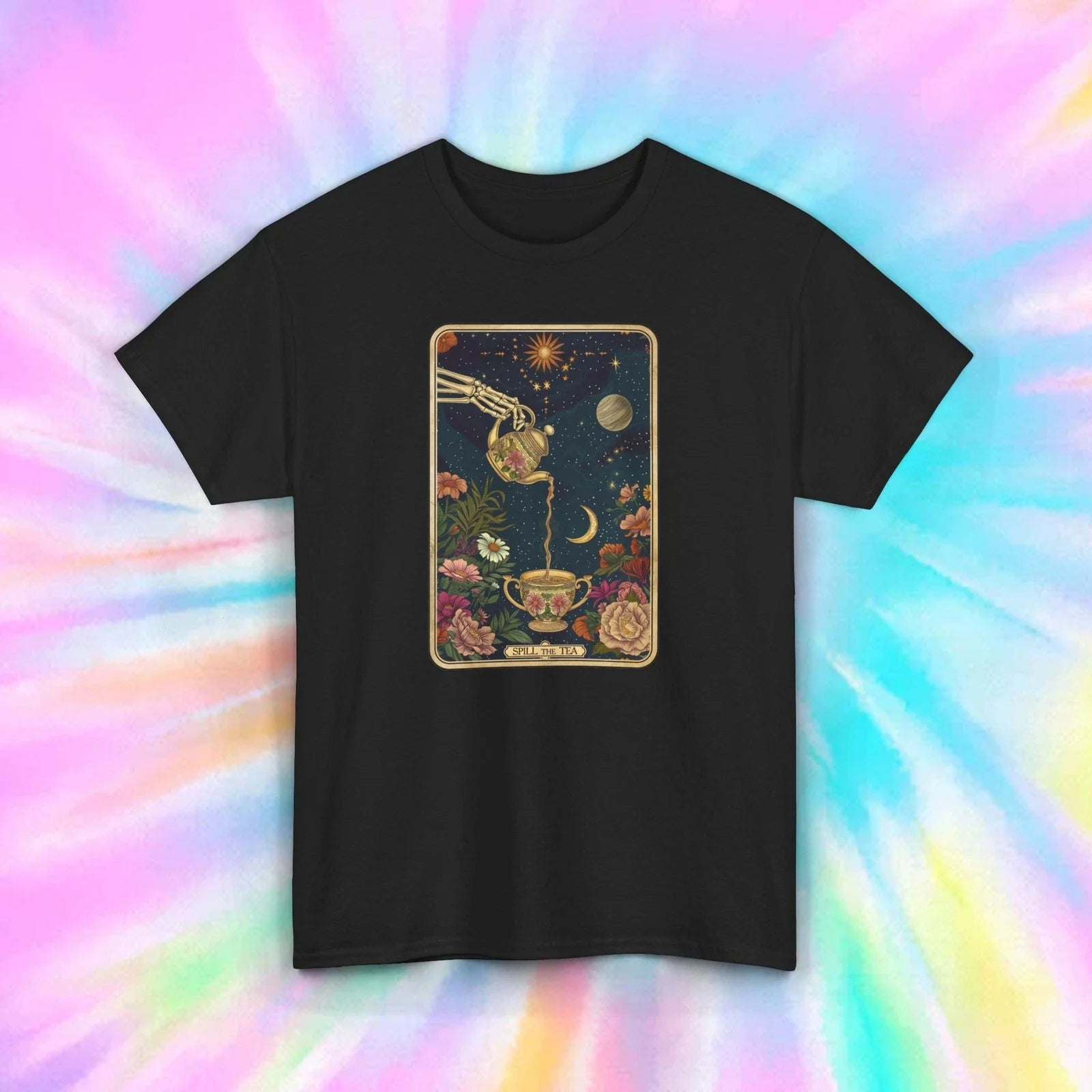 Spilling Tea Tarot Tee | Cosmic Design | Astrology Graphic T-Shirt | S-5XL Unisex T-shirt, Sweatshirt, Hoodie, Long Sleeve Tee - T-Shirt, Sweatshirt, Hoodie