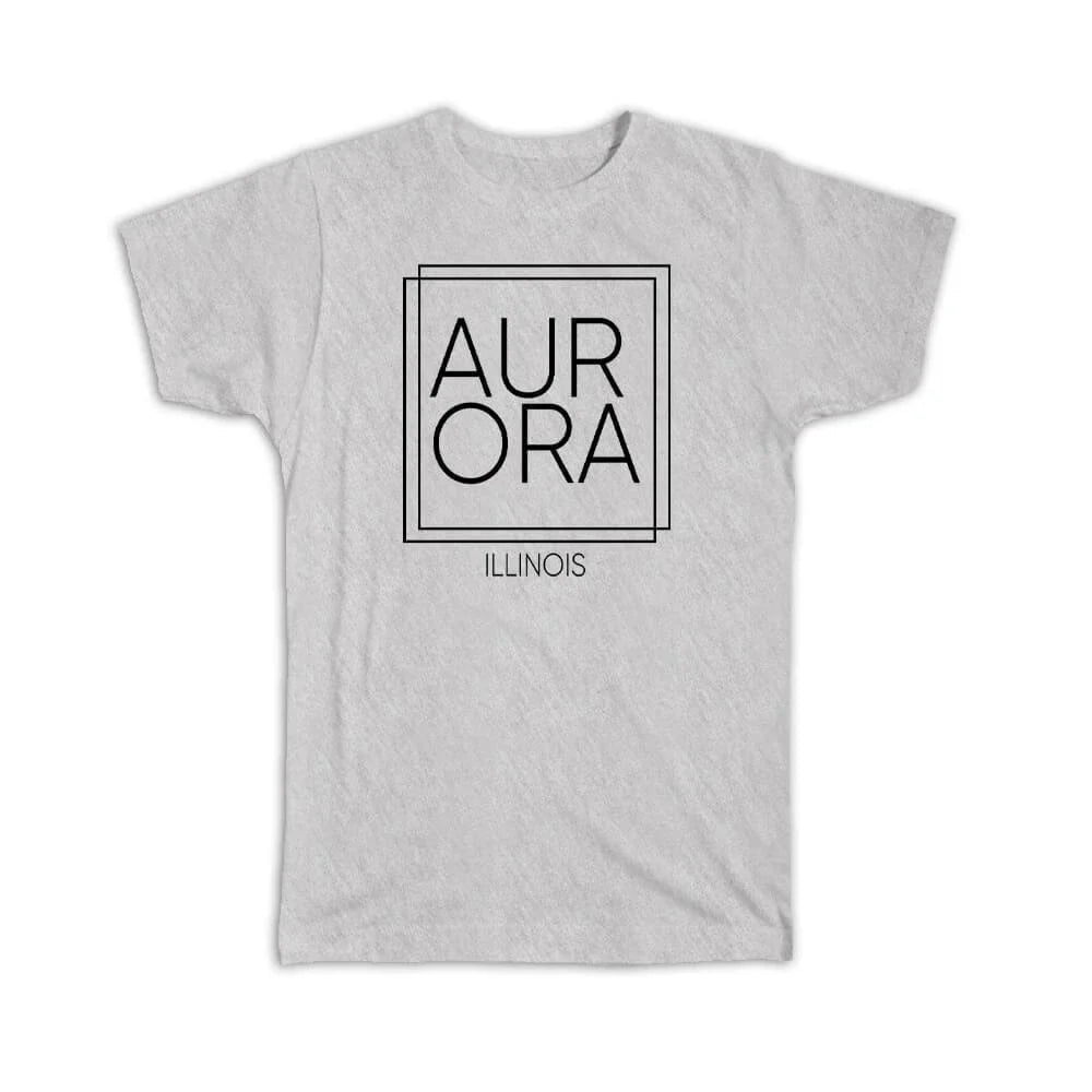 Gift T-Shirt : AURORA Illinois Square Modern Minimalist Font Unisex T-shirt, Sweatshirt, Hoodie, Long Sleeve Tee - T-Shirt, Sweatshirt, Hoodie