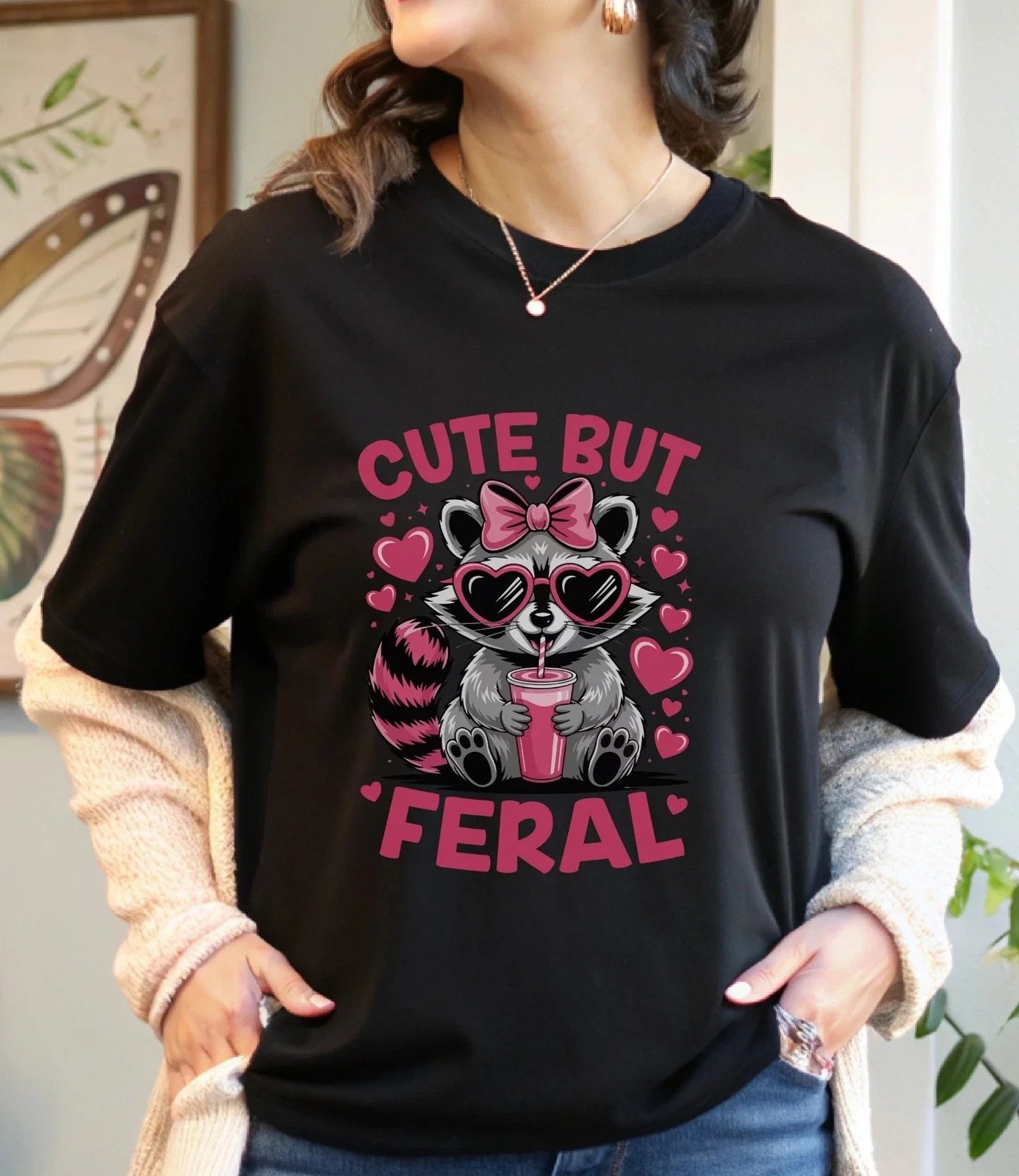 Cute But Feral Raccoon T-Shirt, Funny Raccoon Tee, Sassy Animal Shirt, Unisex T-shirt, Sweatshirt, Hoodie, Long Sleeve Tee - T-Shirt, Sweatshirt, Hoodie