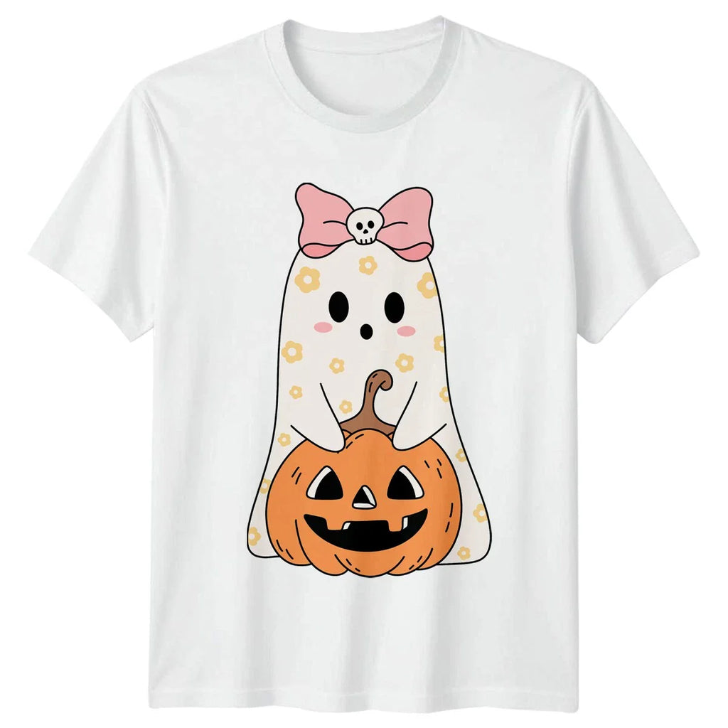 Womens T-Shirt Cute Halloween Ghost Pumpkin Halloween Gift For Her Unisex T-shirt, Sweatshirt, Hoodie, Long Sleeve Tee - T-Shirt, Sweatshirt, Hoodie