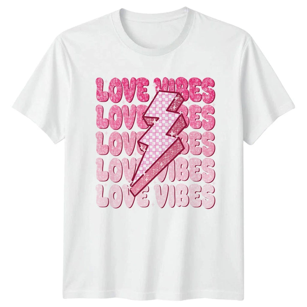 Love Vibes Checkered Lightning Bolt Womens T-Shirt Groovy Retro Aesthetic Unisex T-shirt, Sweatshirt, Hoodie, Long Sleeve Tee - T-Shirt, Sweatshirt, Hoodie