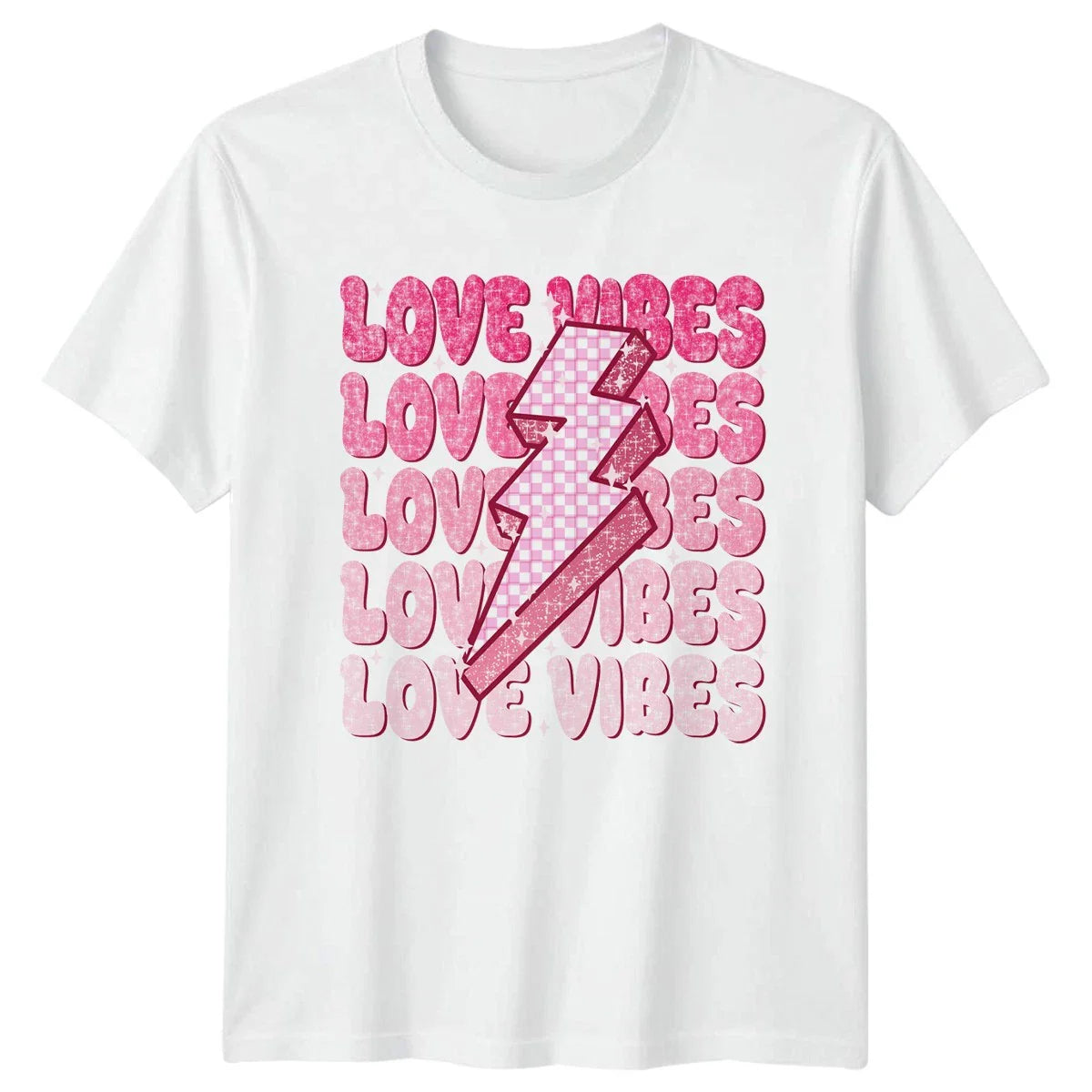 Love Vibes Checkered Lightning Bolt Womens T-Shirt Groovy Retro Aesthetic Unisex T-shirt, Sweatshirt, Hoodie, Long Sleeve Tee - T-Shirt, Sweatshirt, Hoodie